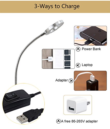 6W LED Clip on Reading Light,Rechargeable Book Light with USB Port for Bed Headborad Desk Laptop Piano,Eye-care 2 Light Color Switchable,Adapter Included(Black)