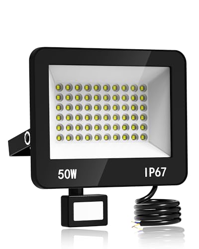 HAPYLUMI Focos LED Exterior con Sensor de Movimiento - 50W 5000LM Proyector LED Exterior 6500K Bianco Frío, Floodlight Iluminación IP67 para Casa, Garaje, Patio, Camino, Jardín