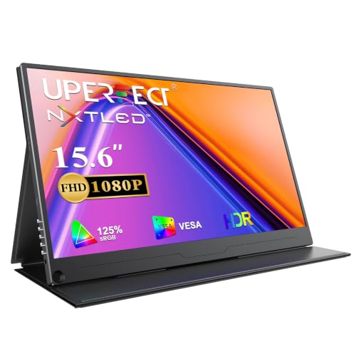 UPERFECT Portable Monitor 15.6 inch, NxtLED Eye-Friendly Laptop Monitor, 125% sRGB 1080p, Flicker-Free Display with USB-C, HDMI and VESA Connection for Computer, Mini PC and Game Consoles