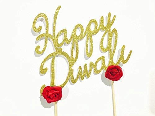 Happy Diwali Gold Glitter Card Cake Topper Glitter Diwali Cake