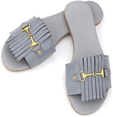 SoleWalk Women's Fringe Buckle Fashion Sandals (Grey)
