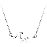 Dtja Ocean Wave Necklace for Women 925 Sterling Silver 18K White Gold Plated Minimalist Line Pendant Choker Necklace Adjustable Chain 18" Sea Beach Summer Jewelry for Surfer Lover