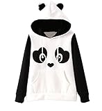 St. Jubileens Women's Cute Panda Print White and Black Fleece Hoodie Sweatshirts Tops Pullover (medium)