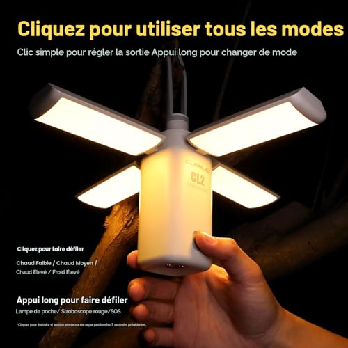 KLARUS CL2 Multifunctional Camping Lamp, 10000mAh Rechargeable Deformable Camping Lantern, 750 Lumens, 8 Lighting Modes, IPX5 Waterproof LED Lantern for Tents, Fishing, Emergency Hiking