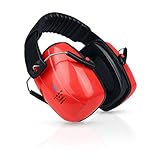 HEARTEK Earmuffs Hearing Protection with Travel Bag - Noise Canceling Ear Hearing Protection Defenders for Kids, Adults, Women, Children - Adjustable Protector Reduction Ear Muffs for Shooting - Red