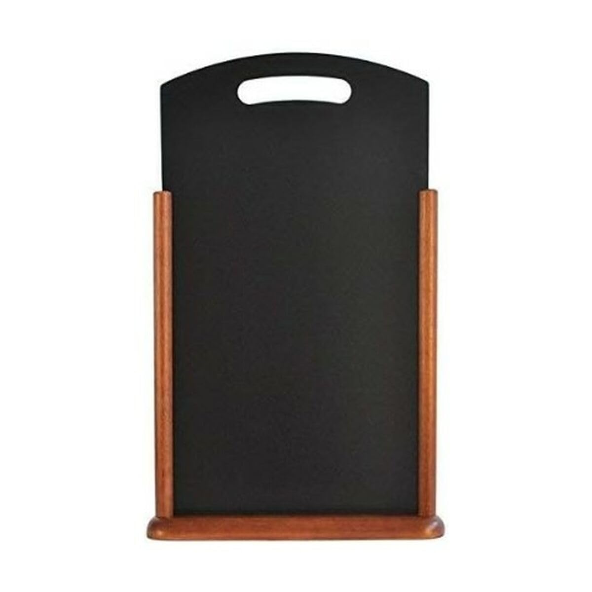 Securit 21 x 45cm Lacquered Finish Elegant Table Top Menu Chalk Board with Handle - Dark Brown