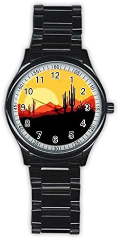 Larons Men's Cactus and Palm Tree Plants Stainless Steel Round Watch