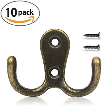 Aronydia Heavy Duty Coat Hooks Wall Mounted 10 Packs with 22 Screws 20 LB Utility Hooks Heavy Duty Key Hooks Retro Double Hooks for Coat, Scarf, Bag, Towel, Key, Cap, Cup