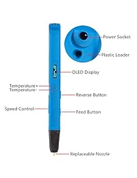 Soyan   Bolígrafo profesional de impresión 3D con control de temperatura y velocidad, pantalla OLED grande, funciona con PLA y ABS (azul)