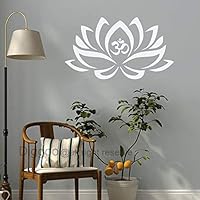 Lotus Flower With Om Sign Yoga Wall Decals Vinyl Mandala Flower Home Decor Art Vinyl Sticker (White,m)