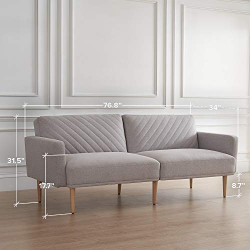 Mopio Chloe Convertible Futon Couch Bed, Fabric Tufted Modern Sofa Sleeper with Tapered Wood Legs, 69" W, Perfect Suit for Your Living Room, Light Gray - Thumbnail 4