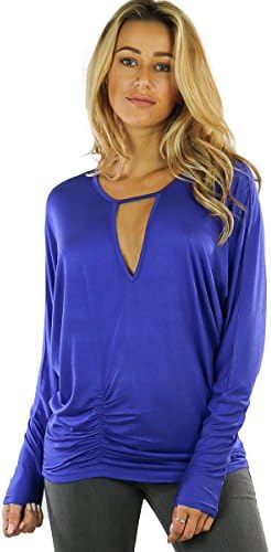 Ohconcept Collection Long Sleeve Keyhole Top, Blue, Small