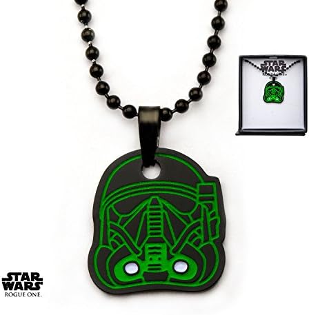 Black PVD Plated Star Wars Rogue One Death Trooper Glow in the Dark Enamel Filled Pendant with Ball Chain