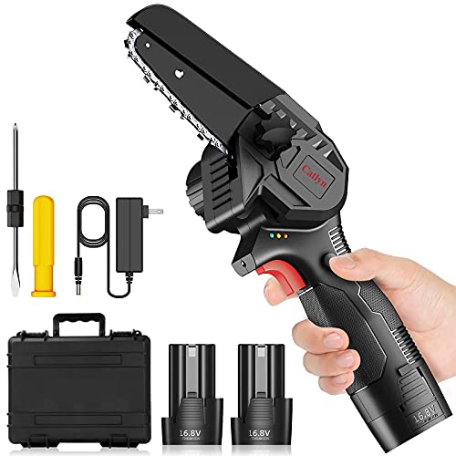 Mini Chainsaw Cordless, 4-inch Electric Portable Chainsaw with 2pcs Lithium Batteries Pruning Shears Chainsaw, One-hand…