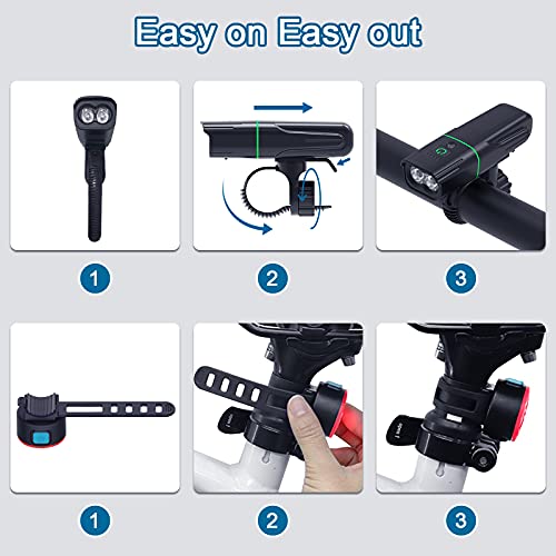 Bike Lights Set USB Rechargeable,cshare 1200 Lumen Super Bright Dual LED Bike Headlight with Taillight, 20 Light Modes,Waterproof Bicycle Lights Front and Back for Men Women Kids Road Mountain Cycling