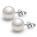 Cat Eye Jewels 5mm Pearl Stud Earrings, S925 Sterling Silver Button Ball White Shell Pearl Stud Earrings E04