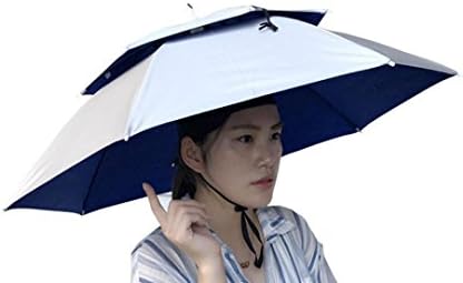 RNTOP Umbrella Hat Women Men Multicolored Outdoor Foldable Double Umbrella Hat Sun Rain Cap For Camping Fishing Hat (Silver)