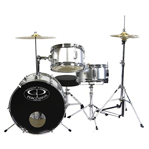 GP Percussion GP50SV Complete Junior Drum Set (Silver, 3Piece Set