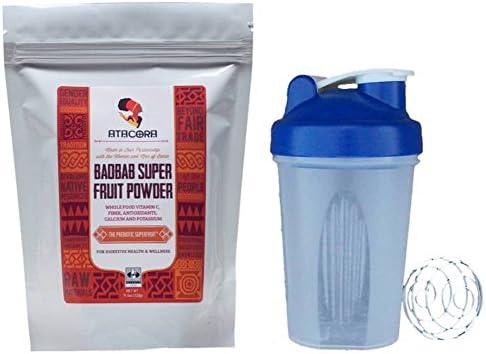 Atacora Fair Trade Baobab Super Fruit Smoothie and Sauce Thickening Powder 30 Day Supply With 400ml Blender Bottle Bundle, 11.5 Oz.