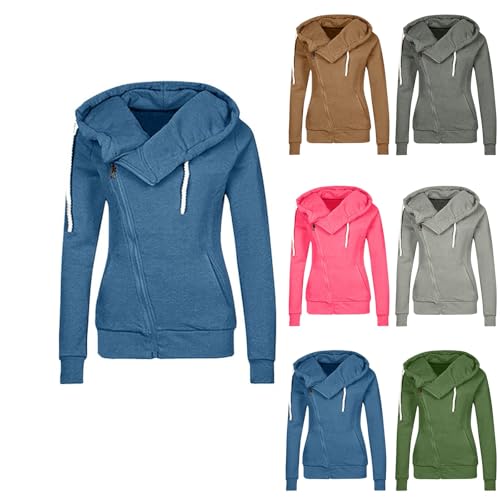 Ladies Zip Up Hoodies Hoodies For Women UK Hooded Sweatshirts Ladies Oversized Solid Color Zip Up Womens Tops Long Sleeves Casual Fashion for Women UK Up A Blue
