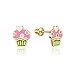 14k Gold Plated Enamel Cupcake Baby Girls Screwback Earrings with Sterling Silver Post
