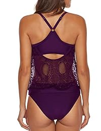 SelfieGo traje de baño de dos piezas para dama, traje de baño Halter de ganchillo de encaje, conjunto de tankini para dama