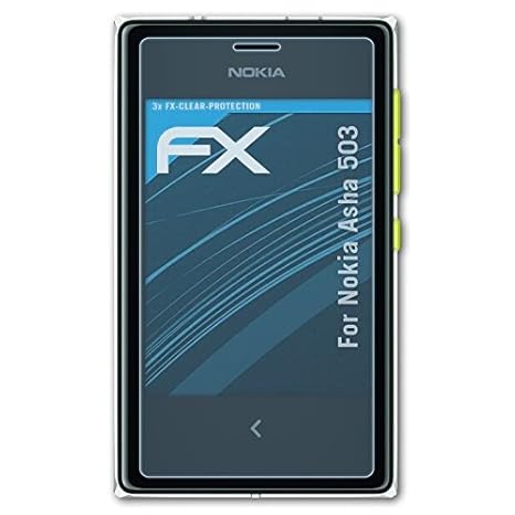 atFolix Schutzfolie kompatibel mit Nokia Asha 503 Folie, ultraklare FX Displayschutzfolie (3X)