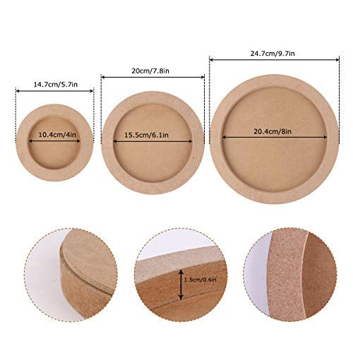 Wood Canvas Boards for Painting, 3 Pcs Round Unfinished Wood Paint Pouring Panel Boards, 0.6" Deep Cradle Artist Wood Painting Boards for Painting, Art & Craft (5.7", 7.8" & 9.7" Diameter)