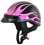 Outlaw T70 DOT Black Pink Flames Half Helmet With Visor - Medium