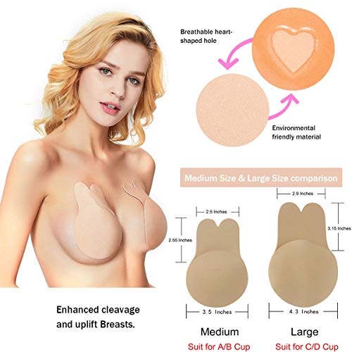Adhesive Bra Silicone Strapless Backless Push Up Invisible Nipple Covers Breast Lift Tape for Women (M(Suit for A/B Cup))