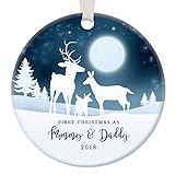 First Christmas as Mommy & Daddy 2018 Ornament 1st Holiday New Parents Infant Son Daughter Pretty Porcelain Deer Family Collectible 3
