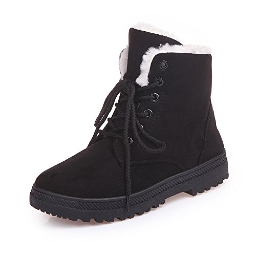 Xiakolaka Women's Fleece Lined Suede Platform Lace Up Winter Boots Black US 10