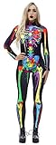 JomeDesign Womens 3D Skeleton Halloween Costumes Cosplay Jumpsuit Bodysuit Colorful Skull X-Large