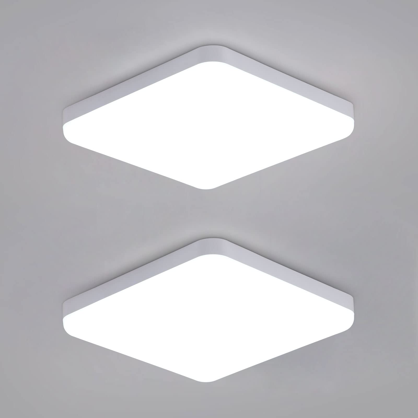 DAXGD 32W Square Led Ceiling Light, 2 Pack IP54 Waterproof LED Ceiling Light, 3600LM 6500K Cool White, Bathroom Kitchen Corridor Balcony Ceiling Light 25cm