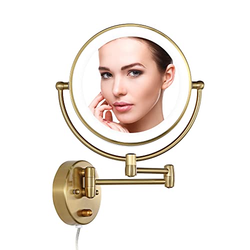 WINGBO 9” LED Lighted Makeup Mirror, Swing Arm Wall Mounted Shaving