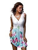 Jinhuanshow Women's Low Cut Floral Printed Summer Above Knee Sleeveless Dresses