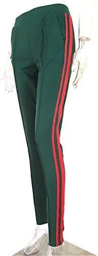 SHUNVFAN Women High Waist Harem Pants Elastic Casual Pants Workout Green Striped Sport Pants Trousers