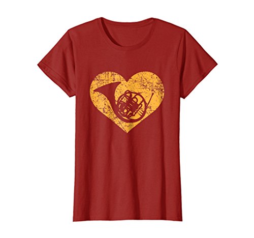 Womens I Love French Horn Heart Shirt Funny Marching Band Jazz Gift Small Cranberry