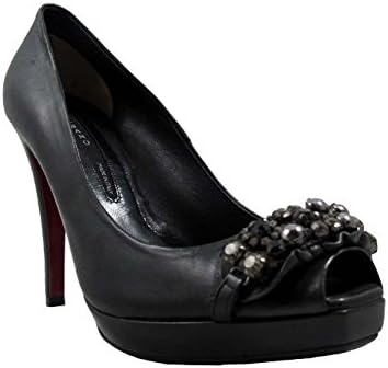 Albano Women's Dressy Platform High Heel Italian Peep Toe Leather Pump 866 Black