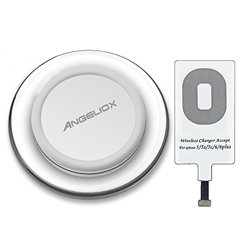 Wireless Charger Charging Pad Base with Qi iPhone Wireless Charging Receiver Adapter for iPhone 7/7 Plus/6S Plus/6 Plus/6S/6/5S/5/Se/5C (Qi Charger+ Qi IOS Receiver)