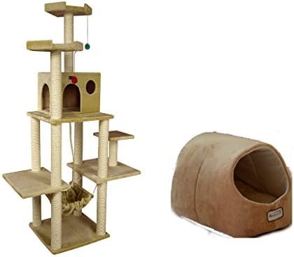 Armarkat Combo Cat Tree, 72 Inch, Beige with Cat Bed Brown