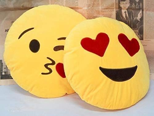 mayoo Smiley Emoji Pillow Cushion Soft Toys Stuffed Plush Combo Naughty & Flying Kiss for Sofa Bed Home Office Car Decoration Birthday Gift - 35 cm (Heart Eye & Flying Kiss)