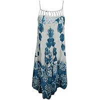 Mogul Interior Womens Tank Dress Cover up Embroidered Cutout Neck Loose Flare Sundress