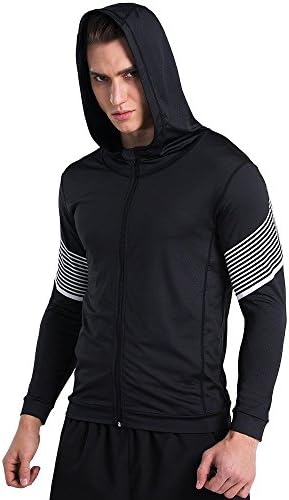 Fight Eagle Men's Long Sleeve Hoodie Slim Fit Lightweight Full Zip Sweatshirt for Running