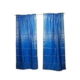 2 Indian Silk Sari Curtains Door Panel Bedroom Decor 108x44