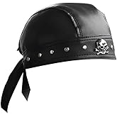 ESYTCH Leather Bandana Biker Doo Do Rag Headwrap Studded Skull Cap Capsmith Du Rag Black