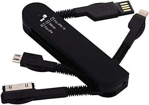 Ubsmart 3 in1 SwissKnife Shape Multifunctional USB Cable with Folding Design for Apple 8 pin, 30 Pin Device and Micro USB Ports Device (Black)
