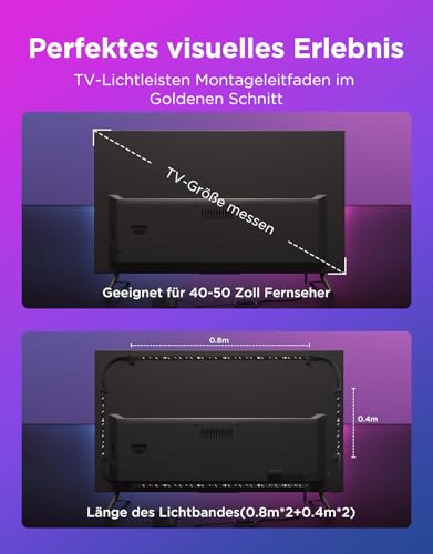 Govee LED TV Backlight 2.4 m, RGBIC LED Strip for 40-50 Inch TV, Intelligent Strips with Bluetooth & WiFi Control, Works with Alexa & Google Assistant, Music Sync
