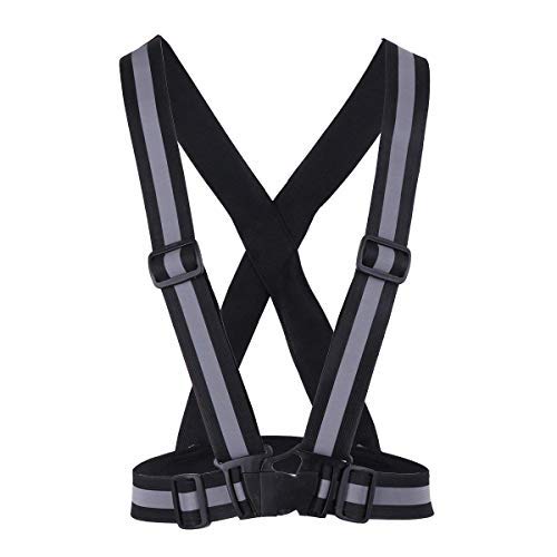 Safety Reflective Vest Sports Gear | Lightweight, Adjustable & Elastic | Safety & High Visibility for Running, Jogging, Walking, Cycling | Fits Over Outdoor Clothing - Motorcycle Jacket/Gear (Black)