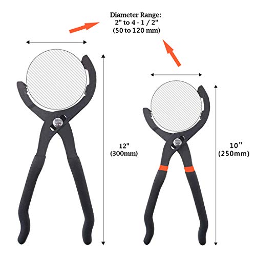 ANDGOO Oil Filter Pliers Set, 10" and 12" Universal Adjustable Angle Hand Removal Oil Filters